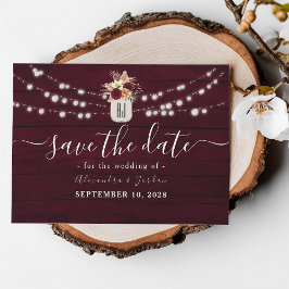 Rustieke Houten Burgundy Bloem Lichtjes Bruiloft Save The Date