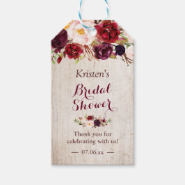 Rustieke Houten Burgundy Bloemige Bruidsfeest Favo Cadeaulabel