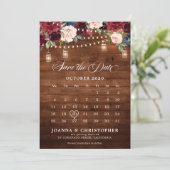 Rustieke Houten Burgundy Bloemstuk Mason Jar Kalen Save The Date (Staand voorkant)