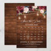 Rustieke Houten Burgundy Bloemstuk Mason Jar Kalen Save The Date (Voorkant / Achterkant)