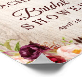 Rustieke Houten Burgundy Rode Bloem Bruiloft Feest Poster (Hoek)