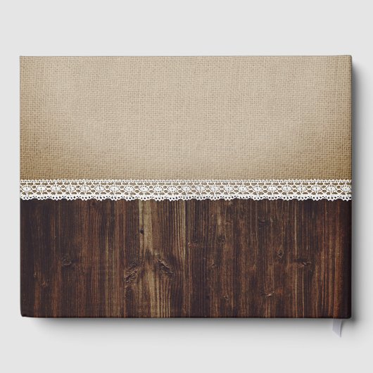 Rustieke houten burlap en kant bruiloft gastenboek (Achterkant)