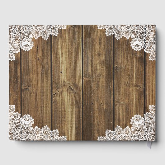 Rustieke houten burlap en kant bruiloft gastenboek (Achterkant)