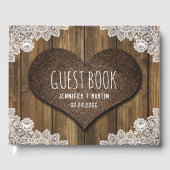 Rustieke houten burlap en kant bruiloft gastenboek (Voorkant)