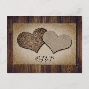 Rustieke houten burlap kant bruiloft RSVP Briefkaa Uitnodiging Briefkaart