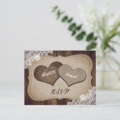 Rustieke houten burlap kant bruiloft RSVP Briefkaa Uitnodiging Briefkaart (Staand voorkant)