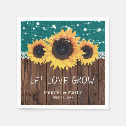 Rustieke Houten Burlap Kant Zonnebloem Blauwgroen  Servet (Voorkant)