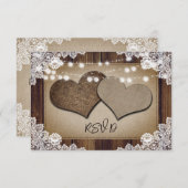 Rustieke houten burlap string verlichting bruiloft RSVP kaartje (Voorkant / Achterkant)