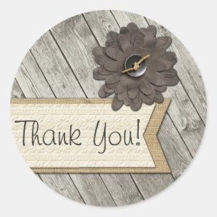 Rustieke Houten Button Stof Bloem Burlap Dank u Ronde Sticker