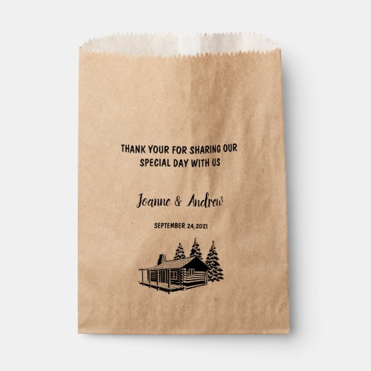 Rustieke houten cabine Dank u berg bruiloft Bedankzakje (Voorkant)