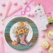 Rustieke houten cowboylaarzen pompoenen Herfst Papieren Bordje (Feest)