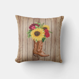 Rustieke Houten Cowgirl Laarzen Zonnebloemen Rode Buitenkussen