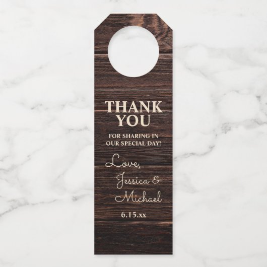 Rustieke houten crème bruiloft dank u flessenhanger (Voorkant)