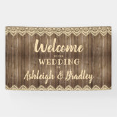 Rustieke houten crème kant bruiloft welkom spandoek (Horizontaal)
