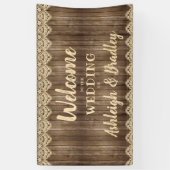 Rustieke houten crème kant bruiloft welkom spandoek (Verticaal)
