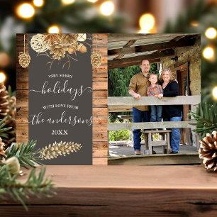Rustieke Houten Denneappel Familie Kerst Fotokaart Kaart