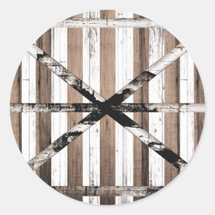 Rustieke houten deur in meerdere tinten wit en bru ronde sticker