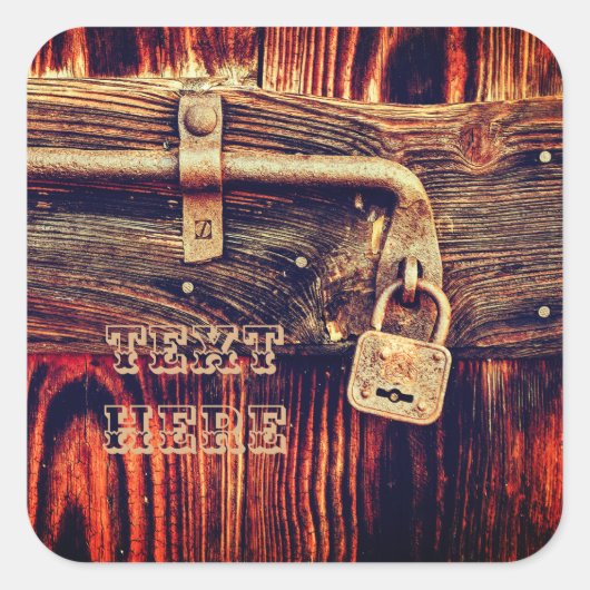 Rustieke houten deur met antieke koperen slot stic vierkante sticker (Voorkant)