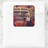 Rustieke houten deur met antieke koperen slot stic vierkante sticker (Tas)