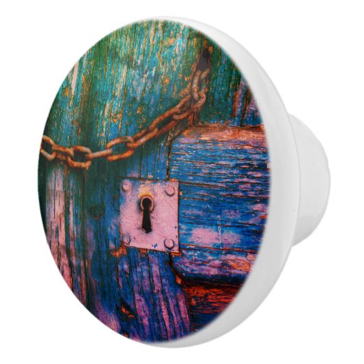 Rustieke houten deur sleutelgat en ketting keramis keramische knop (Rechts)