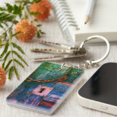 Rustieke houten deur sleutelgat en ketting sleutel sleutelhanger (Voorkant Rechts)