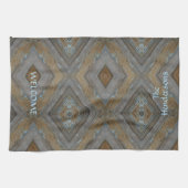 Rustieke Houten Diamantpatroon Bruine Blauwe Cabin Theedoek (Horizontaal)