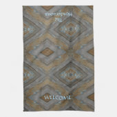 Rustieke Houten Diamantpatroon Bruine Blauwe Cabin Theedoek (Verticaal)