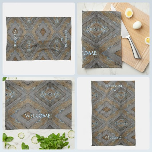 Rustieke Houten Diamantpatroon Bruine Blauwe Cabin Theedoek