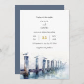 Rustieke houten dok Gulls Ocean Uitzicht Beach Wed Kaart (Voorkant / Achterkant)