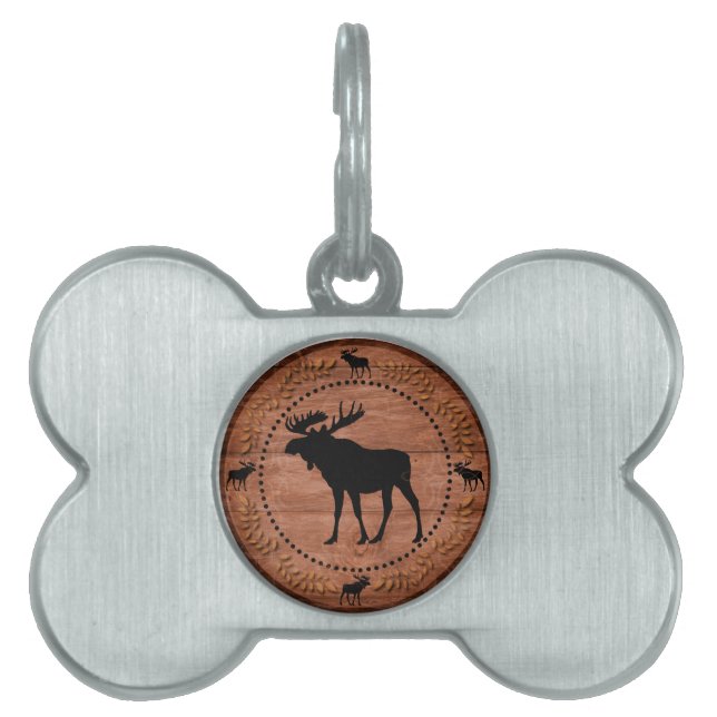 Rustieke houten elanden cirkel huisdier bot label huisdieren naamplaatje (voorkant)