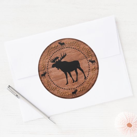 Rustieke houten elanden cirkel stickers (Envelop)