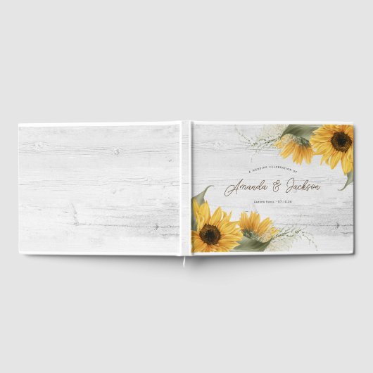 Rustieke houten elegante zonnebloem schuur bruilof gastenboek (Volledig)