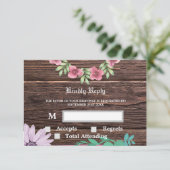 Rustieke houten en bloemige RSVP & Response Kaart (Staand voorkant)