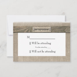 Rustieke houten en canvas antwoordkaart RSVP kaartje