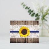 Rustieke Houten en Kant met Zonnebloem Wedding RSV RSVP Kaartje (Staand voorkant)