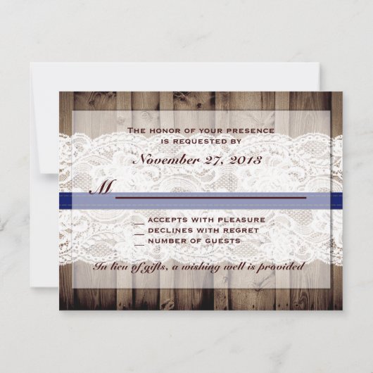 Rustieke Houten en Kant met Zonnebloem Wedding RSV RSVP Kaartje (Achterkant)