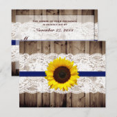 Rustieke Houten en Kant met Zonnebloem Wedding RSV RSVP Kaartje (Voorkant / Achterkant)
