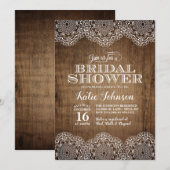 Rustieke houten en kanten bruidsfeest uitnodiging (Voorkant / Achterkant)