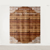 Rustieke houten en kanten kerstfoto-achtergrond wandkleed (Voorkant)