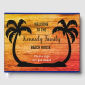 Rustieke houten en palmboom strandhuis welkom gastenboek (Voorkant)