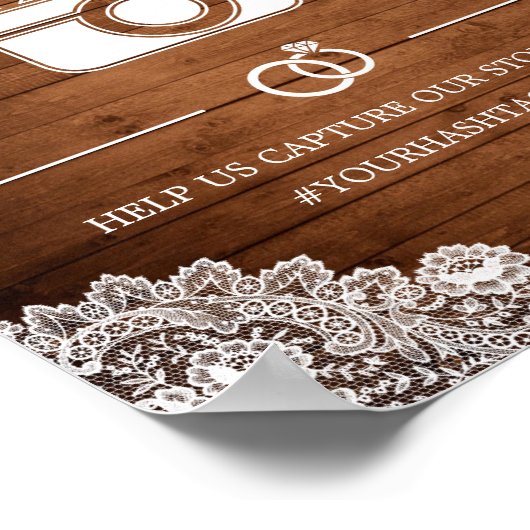 Rustieke houten en witte kant Snap-huwelijksbord Poster (Hoek)