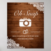 Rustieke houten en witte kant Snap-huwelijksbord Poster (Voorkant)