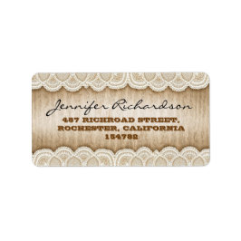 Rustieke houten en witte kanten trouwlabels etiket