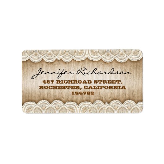 Rustieke houten en witte kanten trouwlabels etiket (Voorkant)