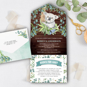 Rustieke houten eucalyptus koala beer babyshower all in one uitnodiging