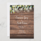 Rustieke Houten Eucalyptus Slingerlichtjes Bruilof Kaart (Voorkant)