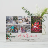 Rustieke houten familie collage bessen Kerstmis Feestdagenkaart (Staand voorkant)
