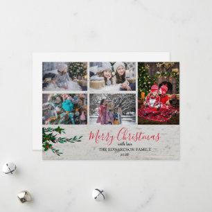 Rustieke houten familie collage bessen Kerstmis Feestdagenkaart