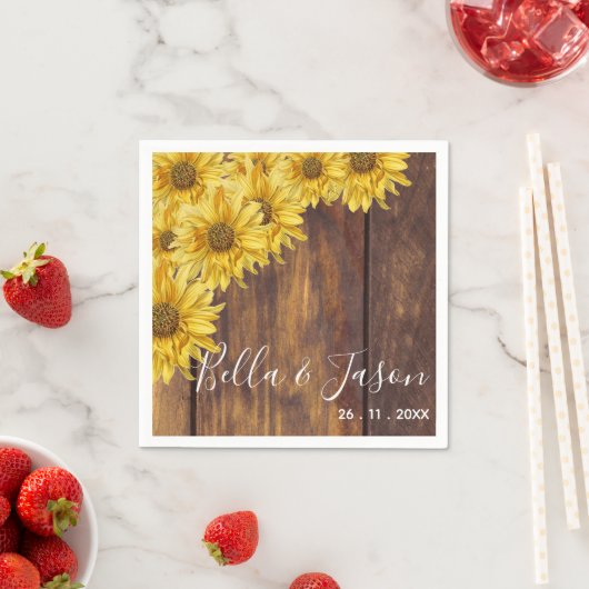 Rustieke Houten Felgele Zonnebloem Bruiloftsfeest  Servet (Insitu)