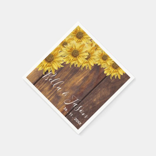 Rustieke Houten Felgele Zonnebloem Bruiloftsfeest  Servet (Hoek)